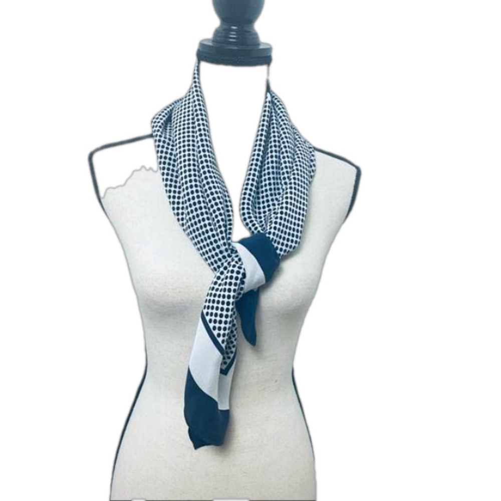 Yves Saint Laurent Navy Blue and White Polka Dot Square Scarf